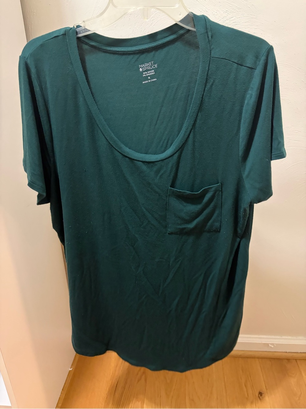 Market & Spruce Short Sleeve Scoop Neck Pocket Tee in Teal Green